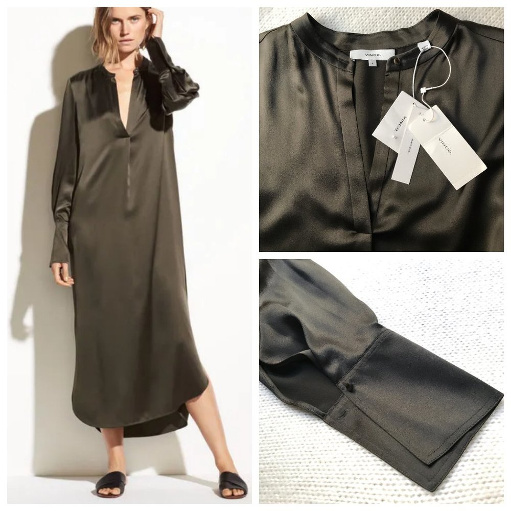 NWT Vince Band Collar Silk Shirt Dress